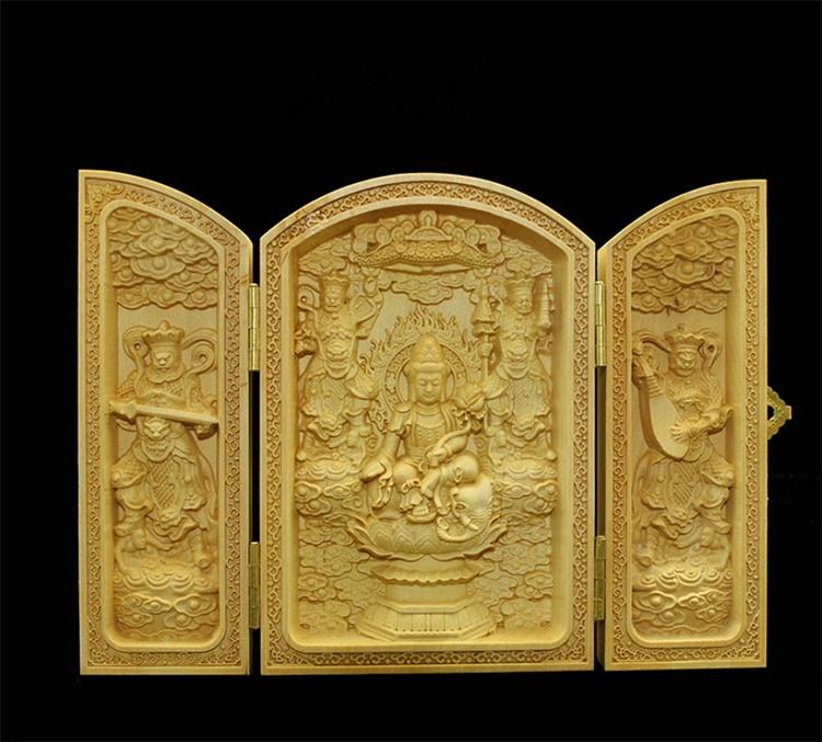 Wood Carving Guanyin, God of Wealth  Sculptures and Figurines High-quality Portable Home Room Office Wealth Luck Feng Shui Decor