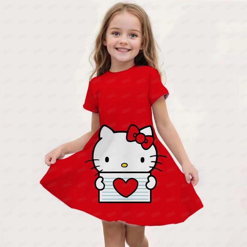 Summer New Children's Clothing Hello Kitty Printed Sleeveless Dress For 3-14 Year Old Girls Casual Breathable Princess Dress