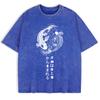 Japanese Koi Harajuku Printed Washed T-Shirts Mens Cotton Short Sleeve Tops Street O-Neck Oversize T Shirt Clothes