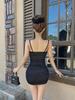 9823 Sexy Waist-Cinching Slimming Camisole Dress with Low-Cut Mesh Splice and Irregular Tight Bodycon Mini Skirt
