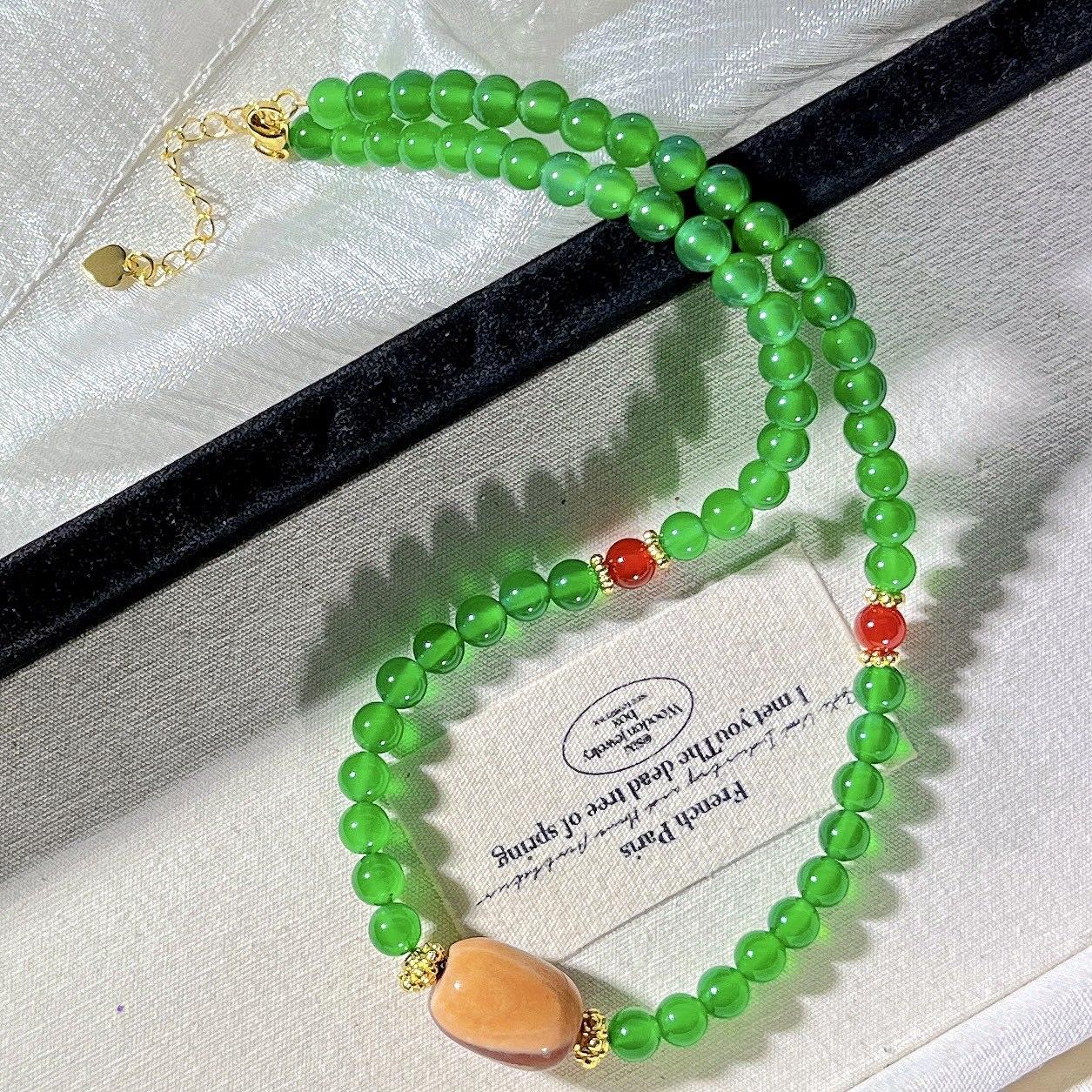 6Mm Ice Clear Emperor Green Chalcedony Agate Design Clavicle Chain Necklace