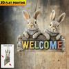 2D Flat Vintage Wooden Sign, Easter Welcome Sign with Rabbit, Easter Gift, Gift for Animal Lovers, Nurseries, Restaurant Shop Wall Decor,