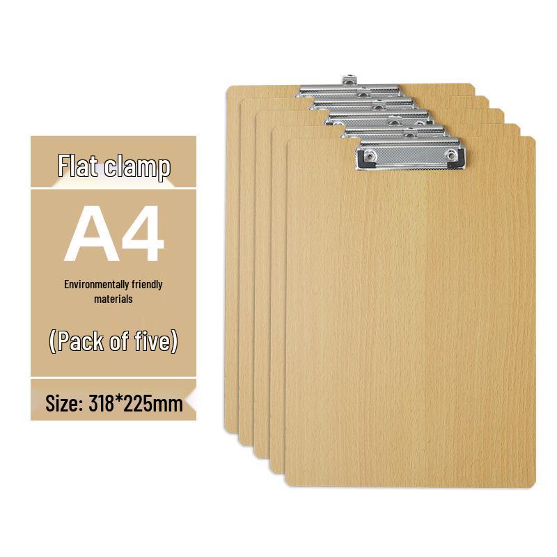 Zestaw 5 drewnianych podkładek z uchwytem na długopis, blokiem do pisania A4/A5 i teczką 16K - idealny do przyjmowania zamówień w restauracji i robienia notatek.