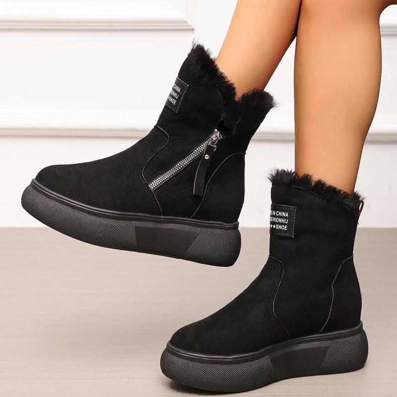 Chunky Platform Wedge Heel Furry Ankle Boots Women 2025 Winter Side Zip Thick Bottom Fluffy Fur Snow Boots Warm Plush Suede Shoe