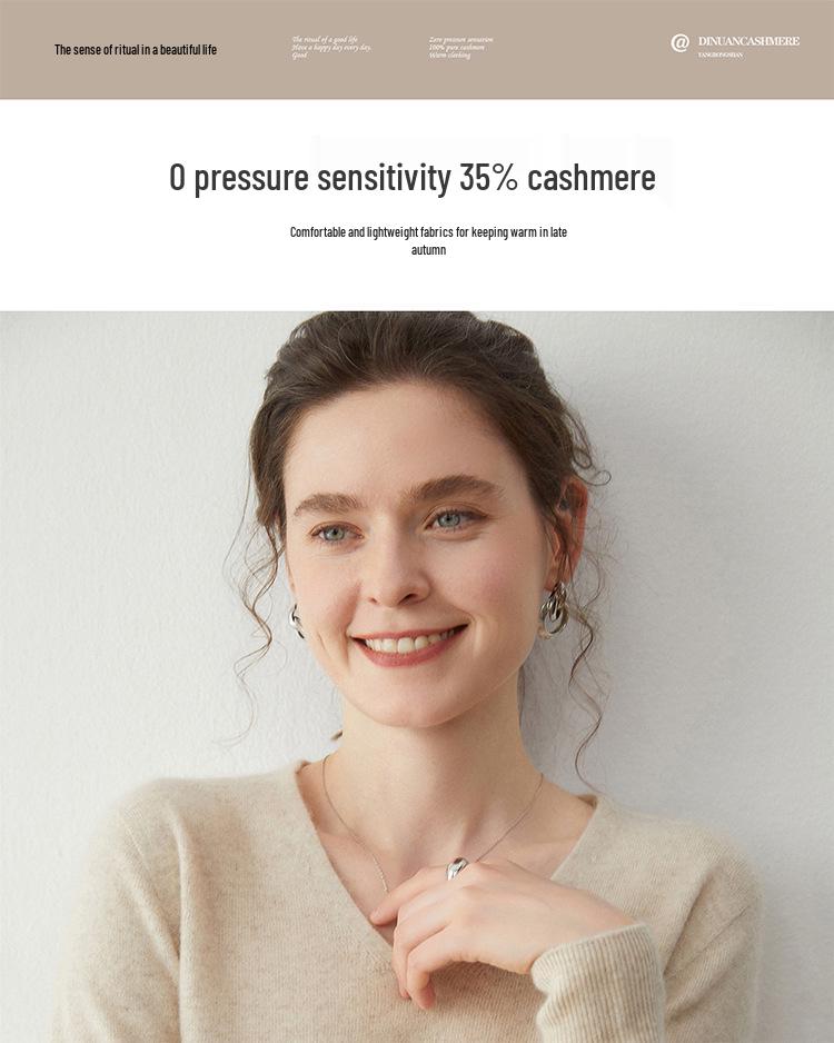 Women's V-Neck Loose Cashmere Sweater, Warm Knitted Pullover, Solid Color, Versatile & Trendy.