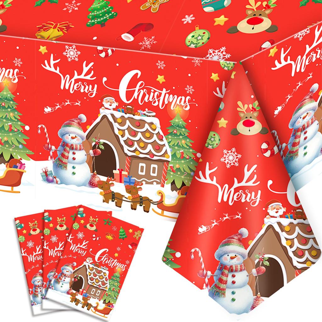 3pcs Christmas Table Cover/Merry Christmas Tablecloth/Snowman Tablecloth, Xmas Tablecloths for Christmas Decor & Christmas Party Supplies