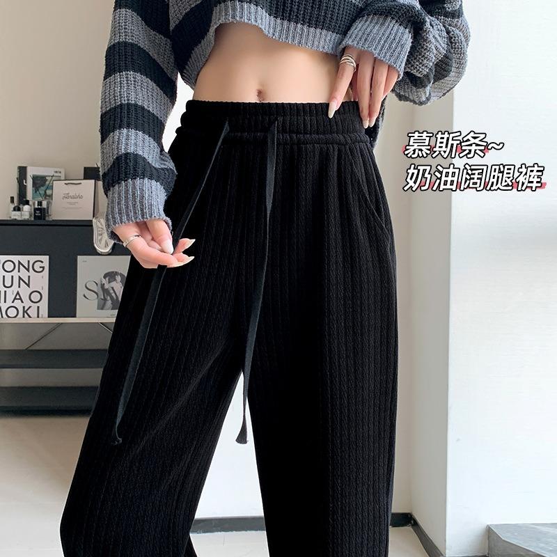 Bande de mousse velours automne et hiver fin décontracté pantalon de nettoyage taille haute ample droit pantalon large pantalon femme