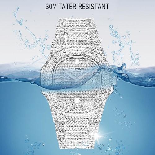 Fanmis Luxury Classic White Stainless Steel Watch with Gold Dial and Quartz Analog Bangle