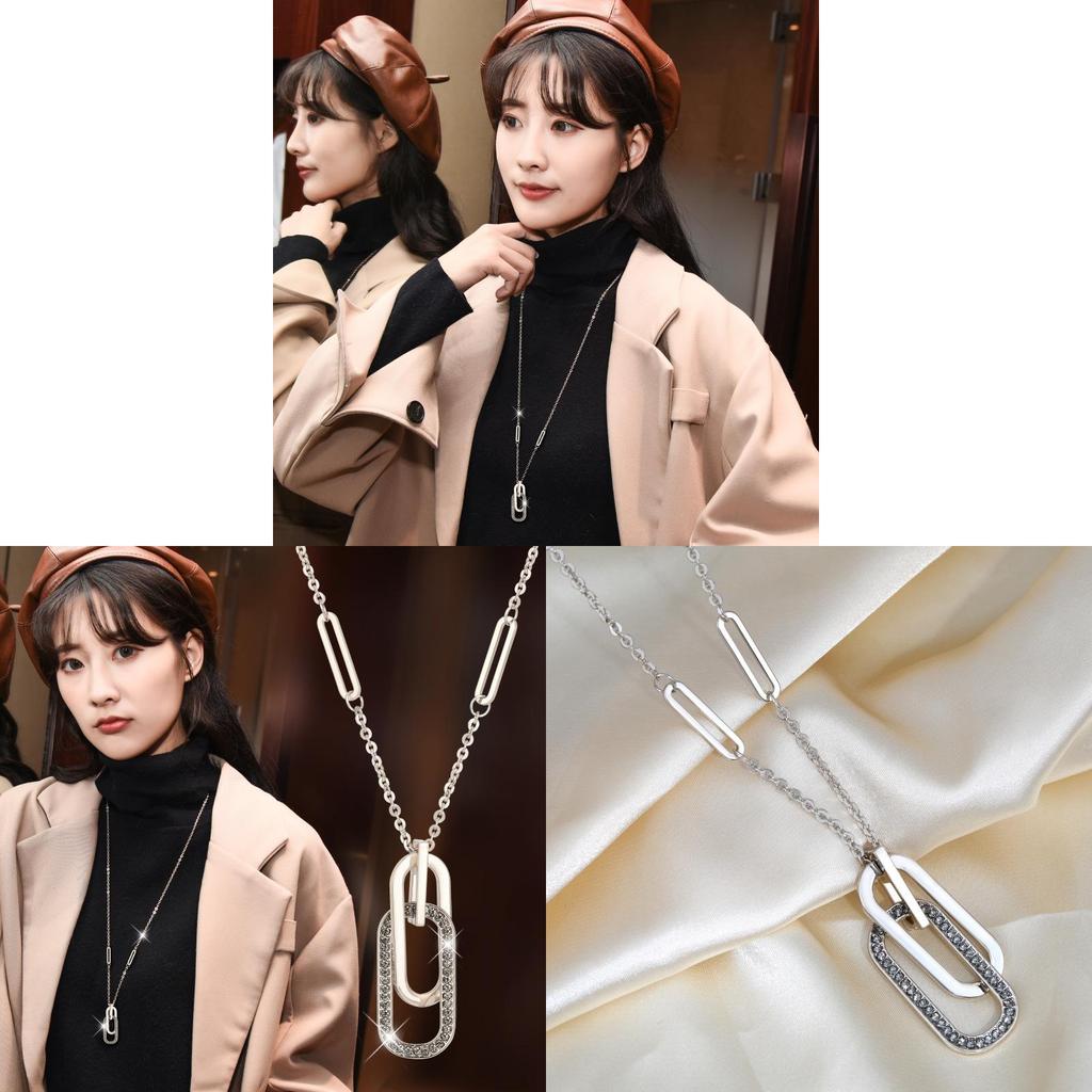 Trendy Alloy Geometric Chain Necklace With Rhinestone Accents For Streetwear Fashion