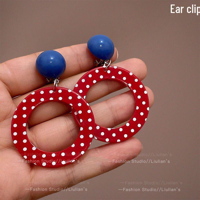Kolczyki klipsy w stylu lat 80. z Hongkongu w kolorze czerwonym i niebieskim dla nieprzekłutych uszu – Luksusowe kolczyki sztyfty w stylu francuskim