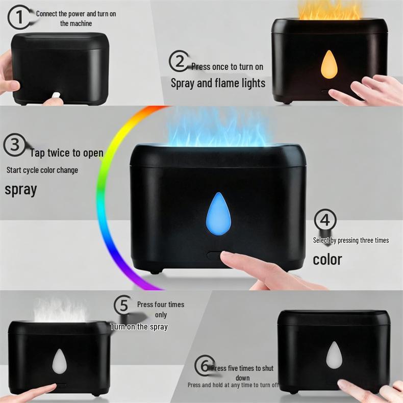 Silent Aromatherapy Flame Humidifier with Atmosphere Lamp for Bedroom