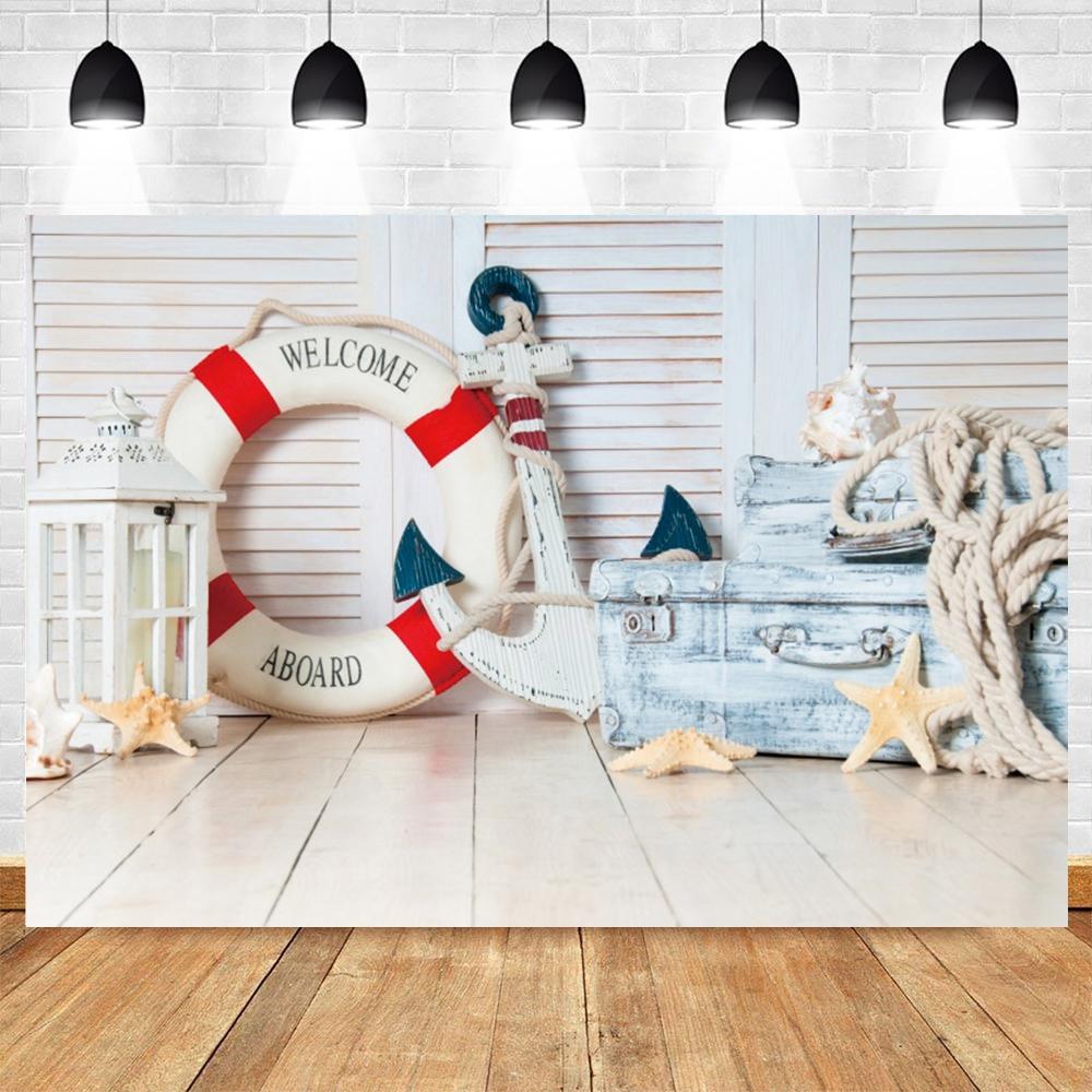 Nautical Theme Baby Party Background for Photography, Sailboat, Boat, Starfish, Wooden Board, Sailor Portrait, Photo Background