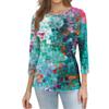 Damenmode Lässig Dreiviertelärmel Blumenmuster Rundhals Oberteil