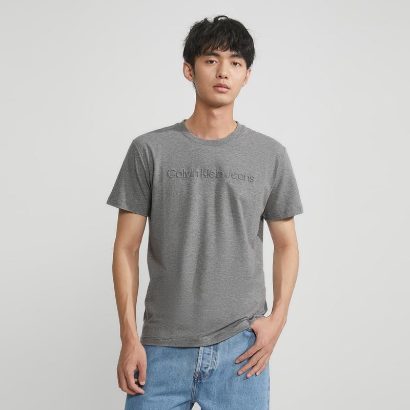 Calvin Klein Color Block Round Neck Pullover Short Sleeve T-Shirt Men Tops Mist-Blue J323262-PN6