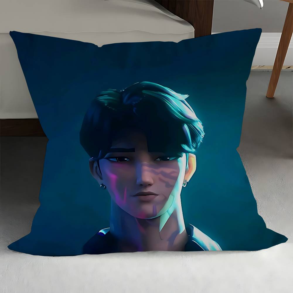 

Jinu Kpop Demon Hunters Pillow Covers Cartoon Sofa Decorative Home Double-sided Printing Short Plush Cute Cushion Cover 12x12Inch