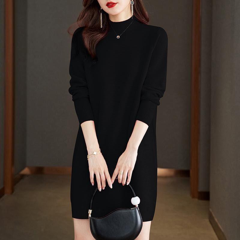 Mid-length Sweaters Women's Trendy Loose Long-sleeved Half Turtleneck Knitted Sweaters Autumn and Winter Casual Pullover