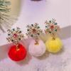 Snowflake Pompom Ball Earrings For Women Christmas Flocking Hairball Bowknot Stud Earrings New Year Party Jewelry