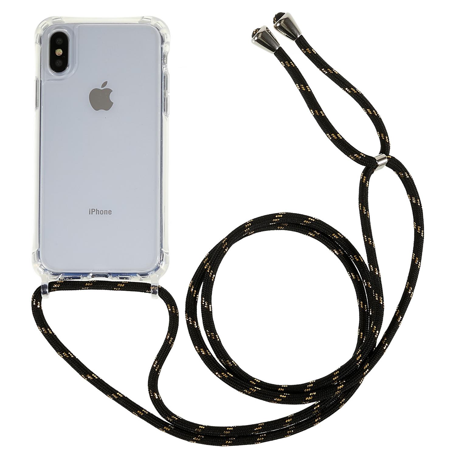 

Для iPhone X/XS Противоударный чехол для телефона из ТПУ+акрила Прозрачный чехол с регулируемым шнурком Black/Gold