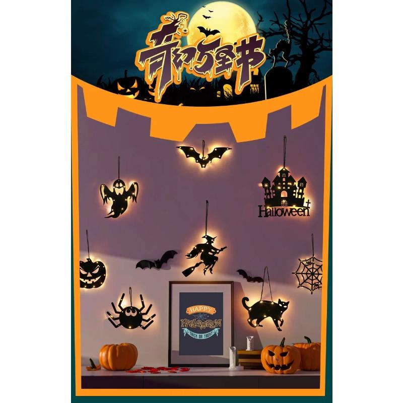 Halloween Luminous Decoration Halloween Pumpkin Party Props Halloween Party Pendant Hanging Spider Web Wizard Castle Black Cat
