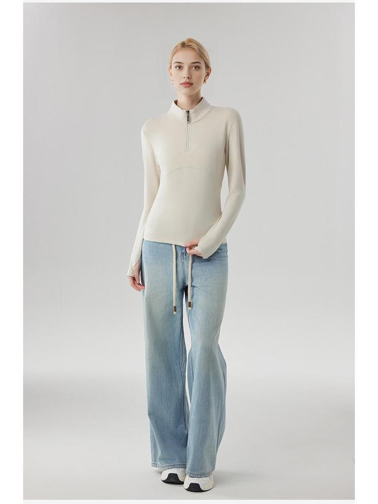 Women's Stand-Up Collar Half-Zip Slimming Yoga Sweatshirt - Warm, Thick, Breathable Long Sleeve Outerwear