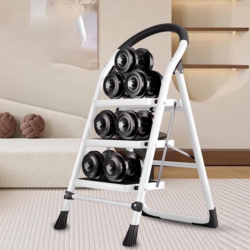 Portable A-frame Ladder with Tool Tray and Handrail, Wide Pedal for Indoor Use