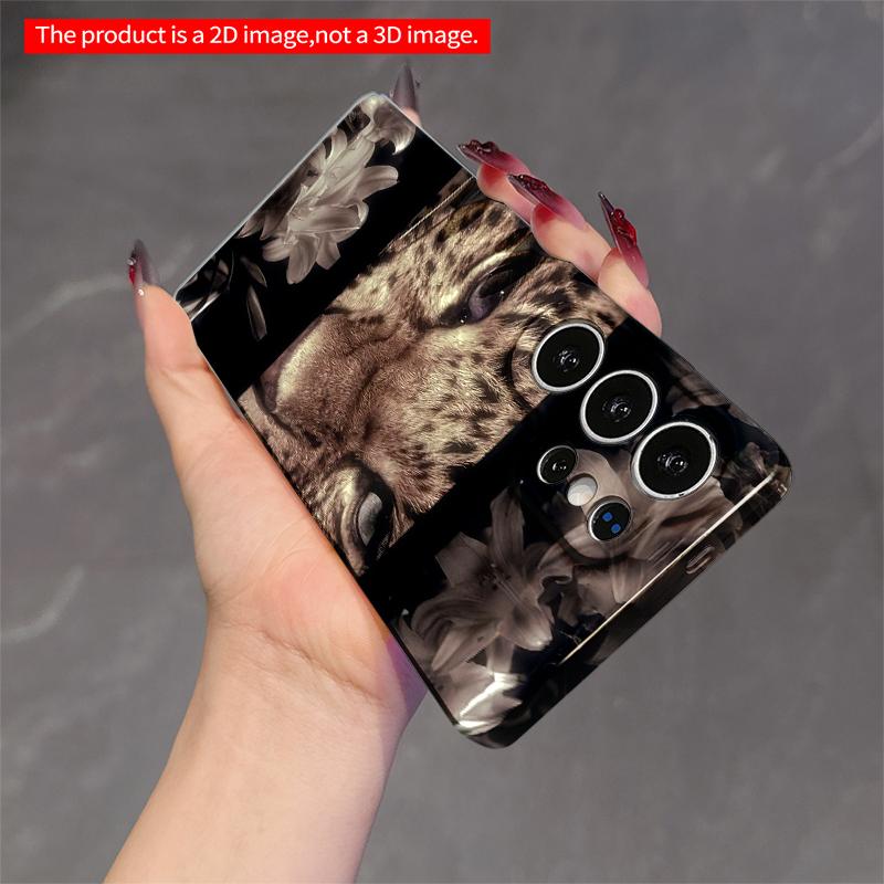 2DFlat Samsung Phone Case Leopard Eyes & Lilies Floral Design Applicable To Galaxy S22 S23 S24 S25ULTRA S26 A12 A13 A14 A15 A16