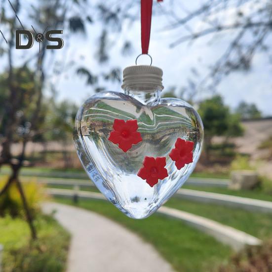 Heart-Shaped Hummingbird Feeder Outdoor Hanging Plastic Feeder Jar with Flower Feeding Ports for Garden Yard Patio Tree Decor