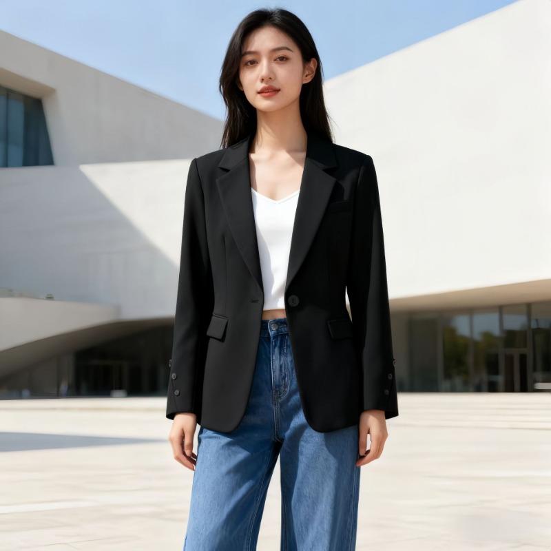 Spring Autumn Loose Casual Solid Blazers Women Long Sleeve Simple All-match Cardigan Top Coat Jacket Outwear