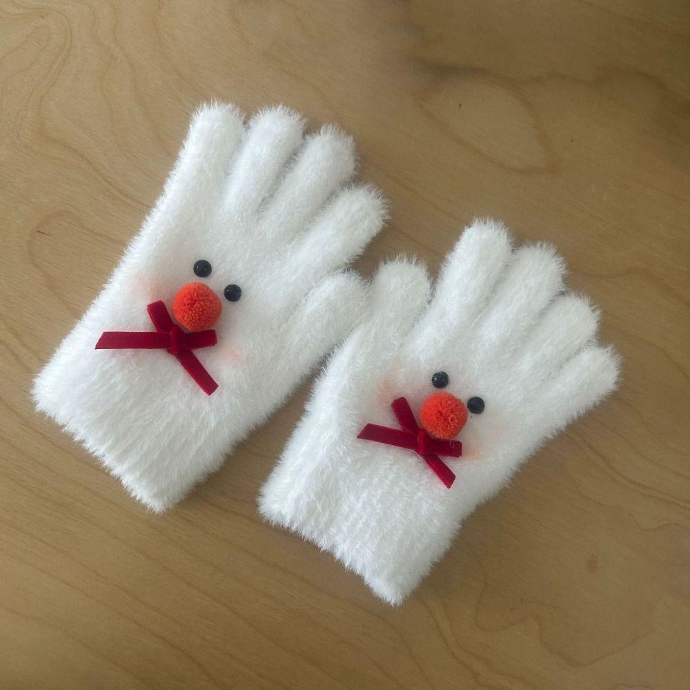 Warm Five-finger Mittens Sweet Cycling Gloves Riding Snowman Plush Gloves  Girls