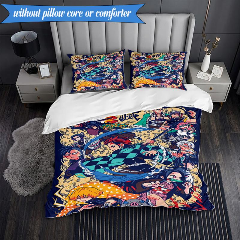 Vibrant Anime Characters 3pcs K-pop Music Group Bedding set,Ideal for Bedroom, Dormitory,Including Duvet Cover And 2pcs Pillowcases,Fan Gifts