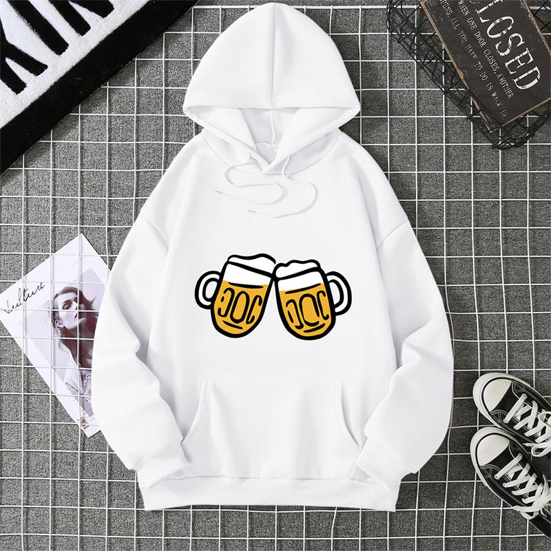 Hoodie Clinking Beer Mugs Print Lively Social and Festive Free Style Graphic Soft Fabric for Celebration-Themed Casual Looks