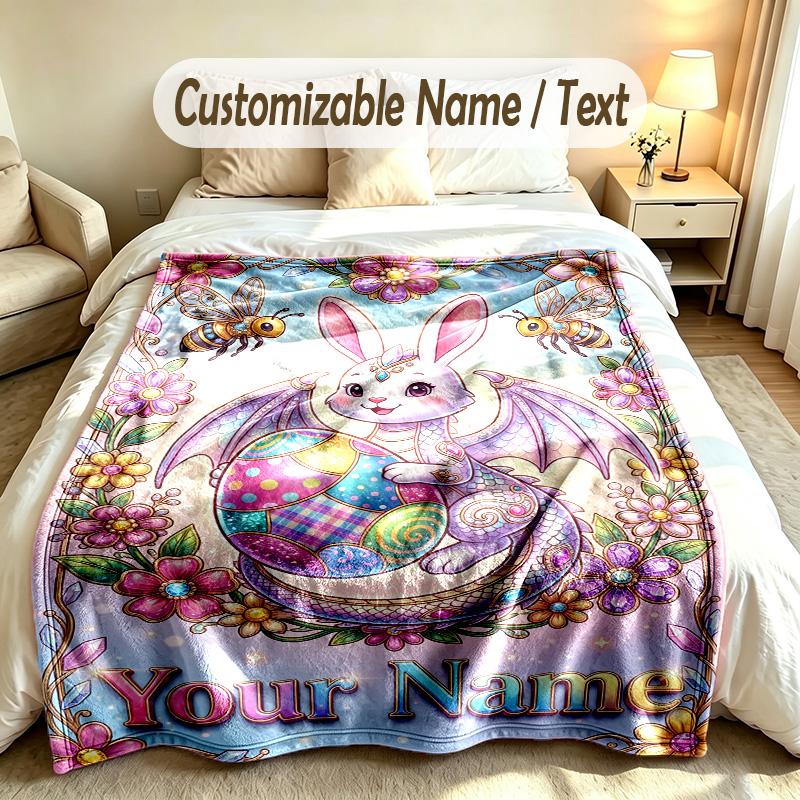 Coperta Morbida Tema Coniglietto Pasquale Personalizzata Stampa Testo Nome Personalizzato Coperta Calda Decorazione Divano Casa Camera da Letto