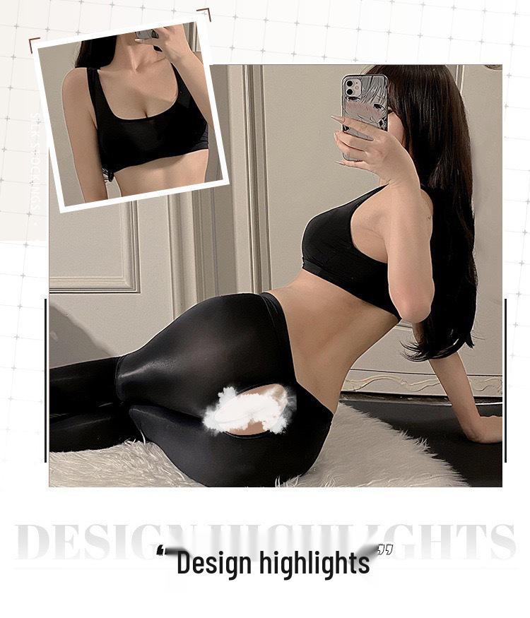 Plus Size Open Crotch Yoga Pants & Lingerie Set with Zipper - Sexy Outdoor Wear for Women