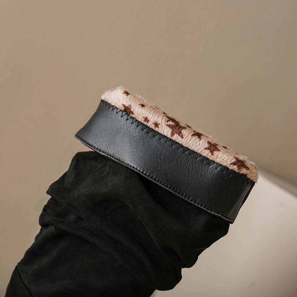 Apricot Black Women Mid Calf Boots High Stiletto Heel Big Size 48