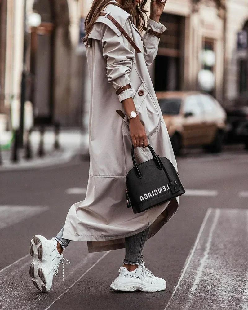 Single-Breasted Trench Coat Women Streetwear Overcoats Jackets Outwear Pocket Hooded Autumn Long Coats Trench