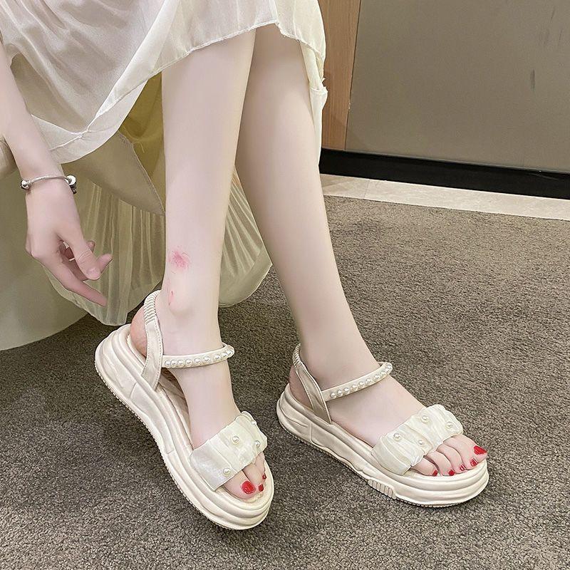 Outdoor Pearl Platform Women's Sandals On Sale Original Chic and Elegant Footwear 2025 Luxury Anti Slip Hot Korea Ladies Shoes