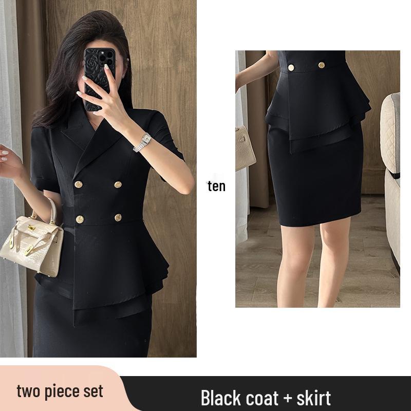 Women's Summer Short-Sleeve Suit Set - Elegant, High-End Professional Attire for Front Desk Managers
