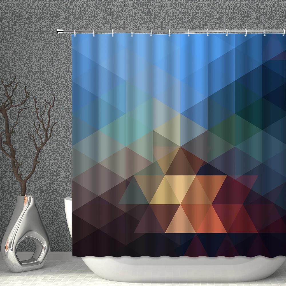 Colorful Geometry Shower Curtain Set Nordic Style Bath Curtains Waterproof Fabric Bathroom Screen Bathtub Home Decor With Hooks