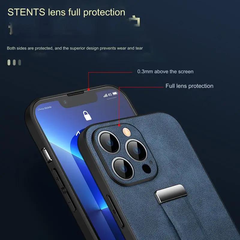 Elegant Wristband Leather Case For iPhone 17 Air 16 Pro Max 15 Plus Streatchable Stand Cover Elegant Business Finger Ring