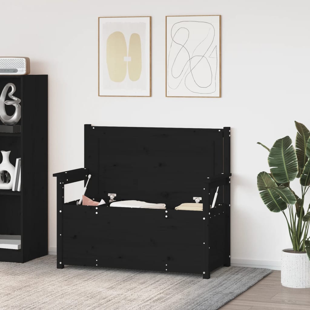 Vidaxl Bench, Black, 112.5X51.5X96.5 Cm, Solid Pine Wood