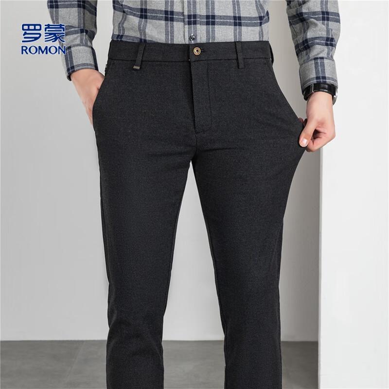 ROMON Men's Wool Blend Twill Straight Leg Business Casual Trousers