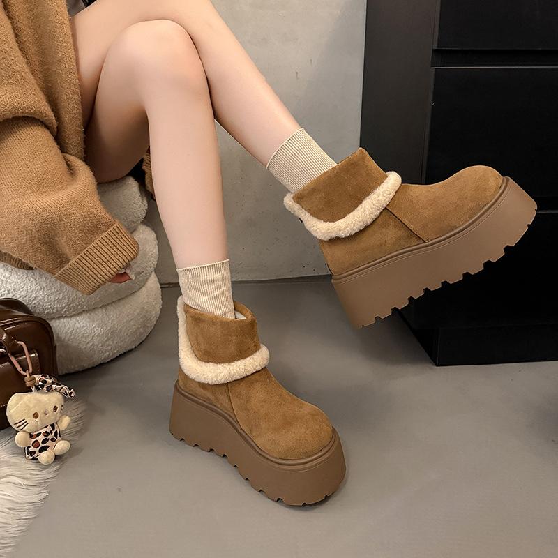 Women's fashion lightweight soft sole winter warm fur one snow boots padded lining non-slip casual sports cotton boots fur cotton shoes
