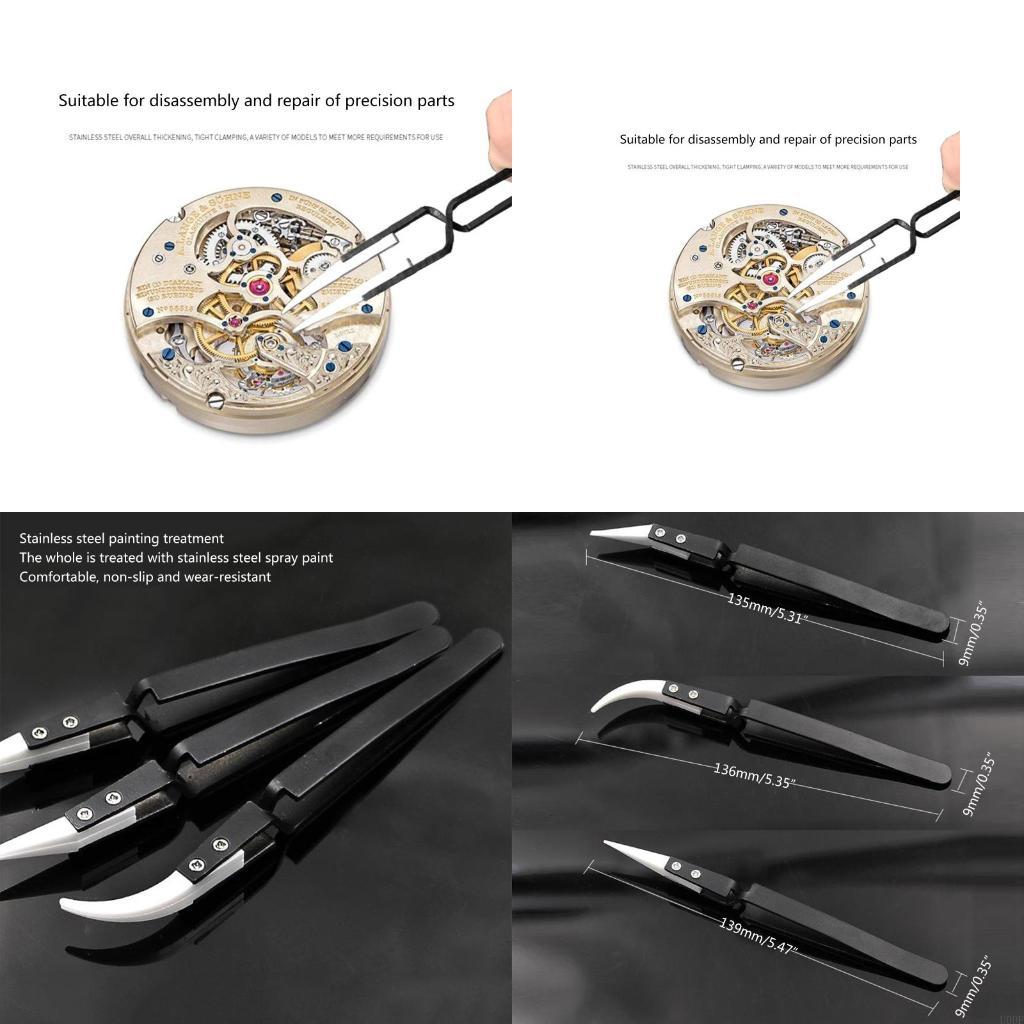 

3 Pcs Ceramic Reverse Tweezers Anti-Static Straight Curved Tip Tweezer CN
