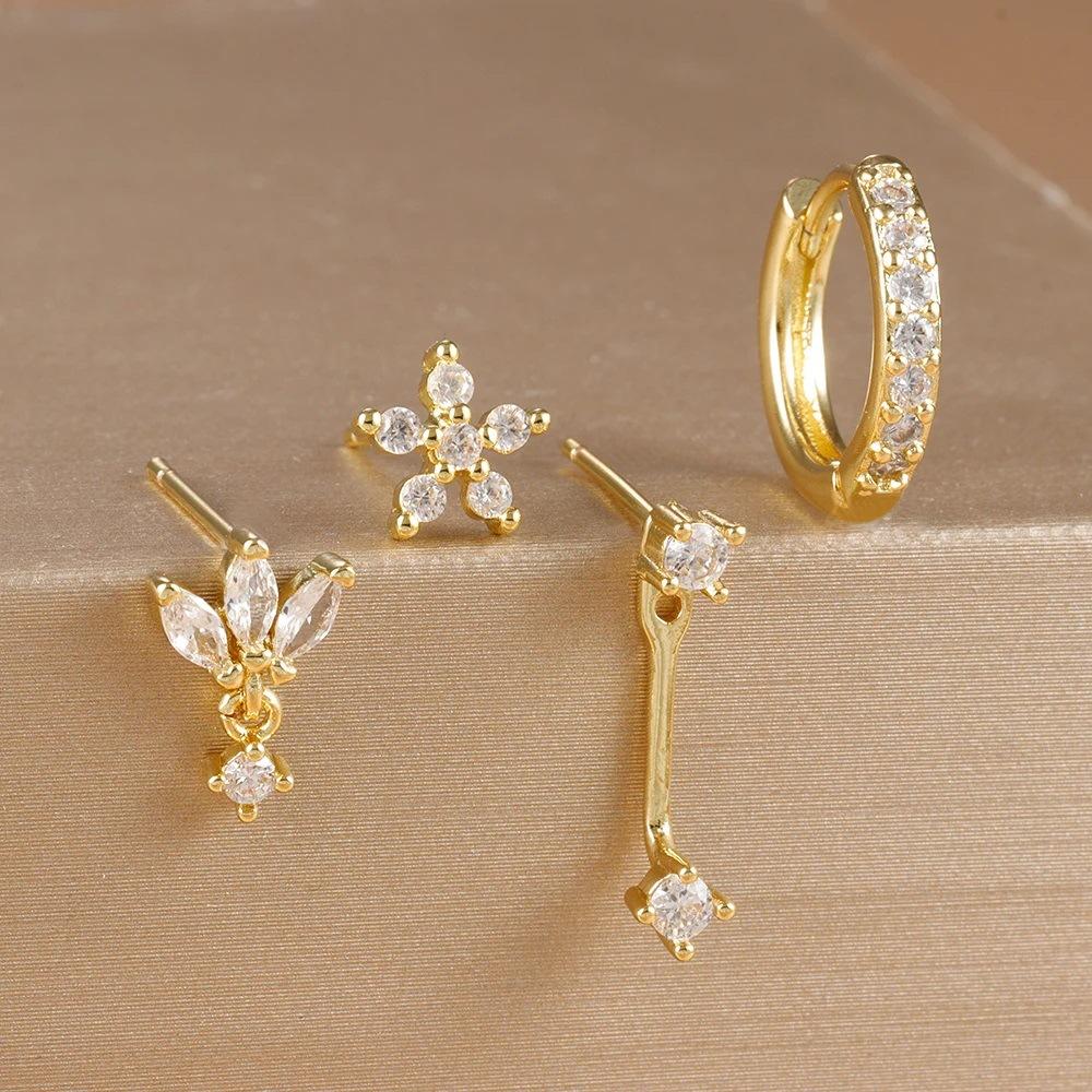 Cross-Border Hot Selling Real Electroplated Zircon Earrings Chic Exquisite Compact Temperamental Design for Women
