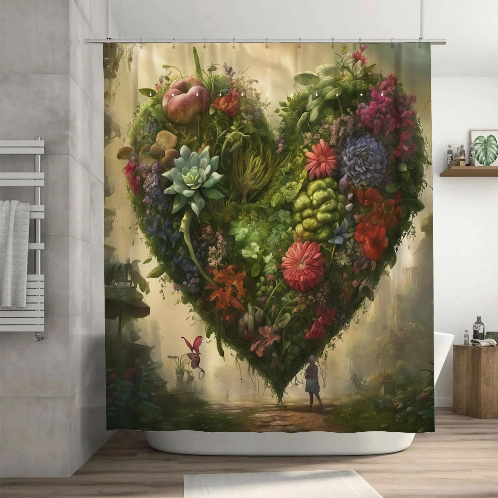 

Heart Of Nature Waterproof Shower Curtain, Perfect For Any Bathroom, Vibrant And Unique Design, Modern Artwork W60H190(CM)-1 Pcs