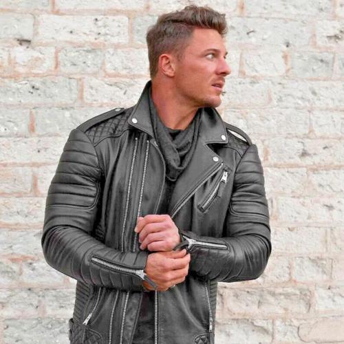 Echtes Weiches Lammleder Handgefertigt Stilvolle Schwarze Herren Motorrad Biker Jacke
