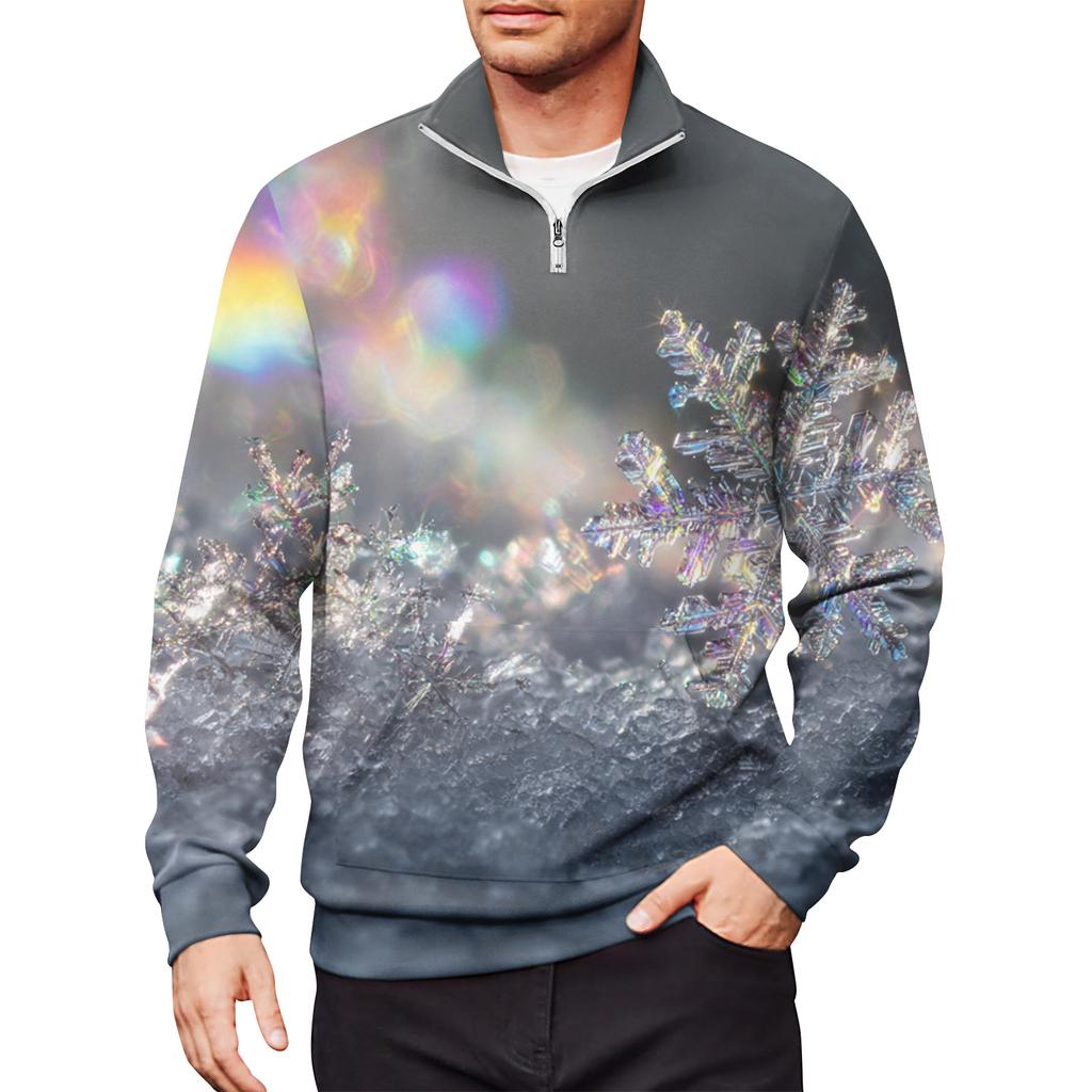 Men's Loose Casual 1/4 Zip Sweatshirt Fashion Printed Long Sleeve Top With Pockets