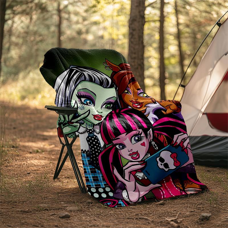 1pc Monster High (4) Theme Blanket - Digital Print, Polyester, Cozy for All Seasons, Perfect for Outdoor, Camping, and Travel