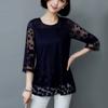 Summer Plus Size Three Quarter Sleeves O Neck Loose Women's Top Mesh Dot Lace Shirts Black Blouse Shirt Lace Women Clothes
