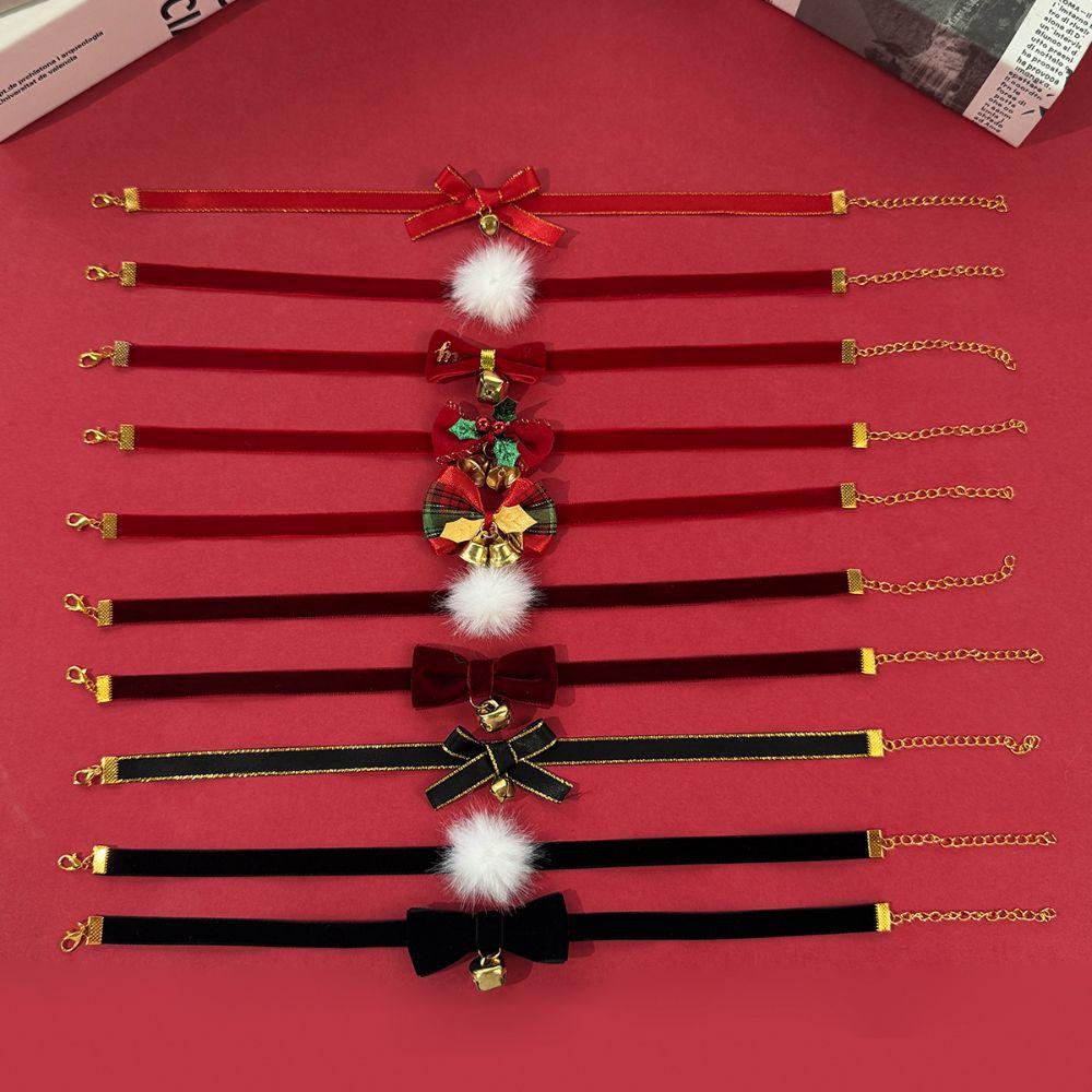 Velvet Bowknot Christmas Choker Plush Xmas Clavicle Chain Jewelry Accessories